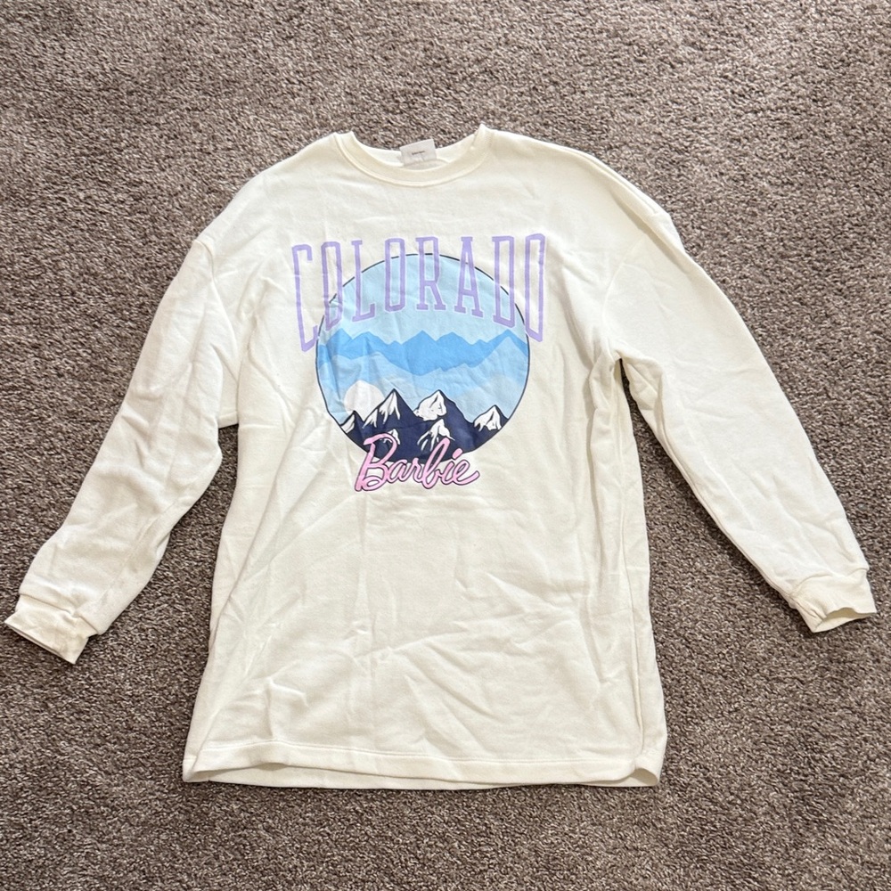 Barbie Cream Pajama Top with Blue and Purple Graphic